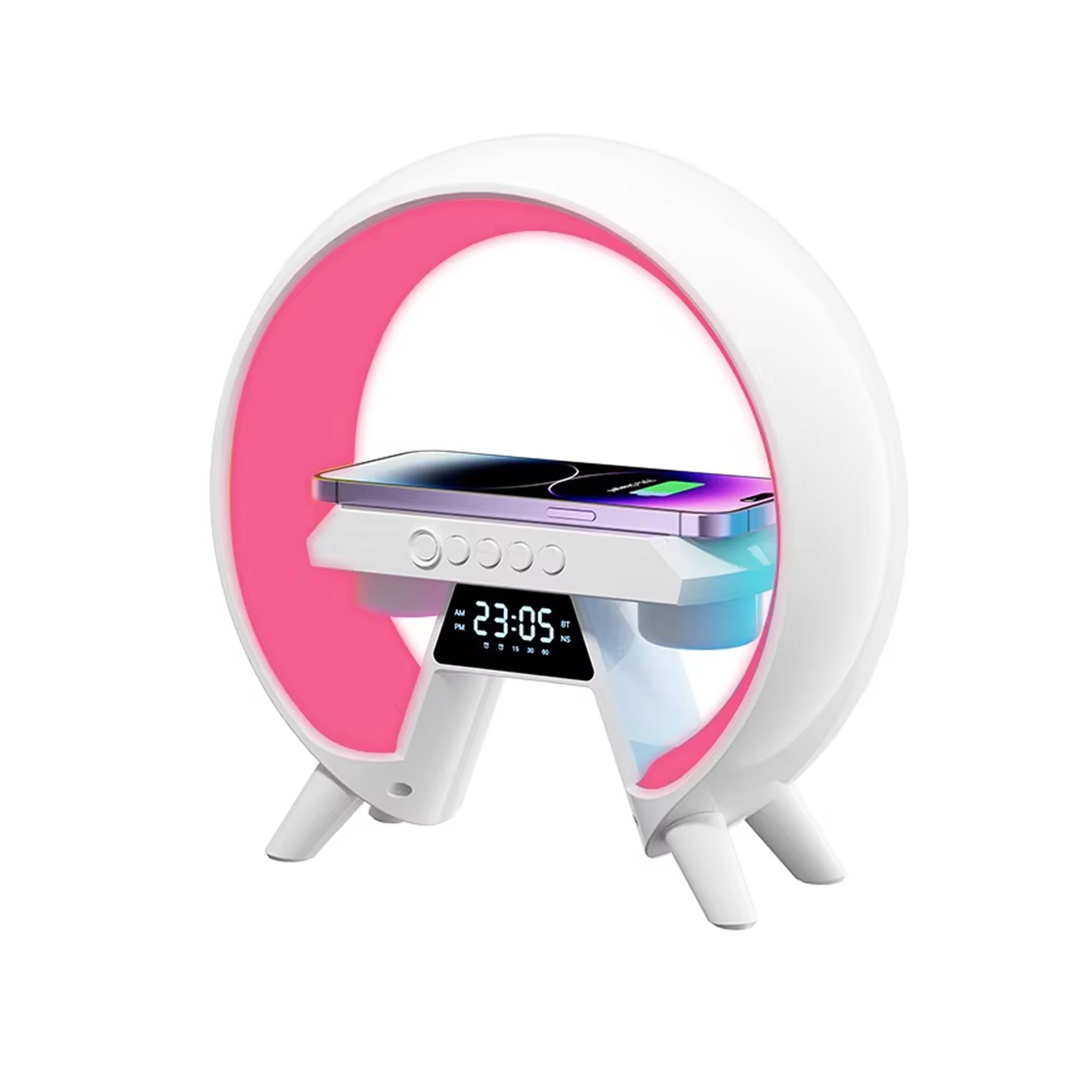 Fast Charging Dock Station Bluetooth Speaker Alarm Clock Desk Lamp RGB Colorful Light Charger for Smartphone