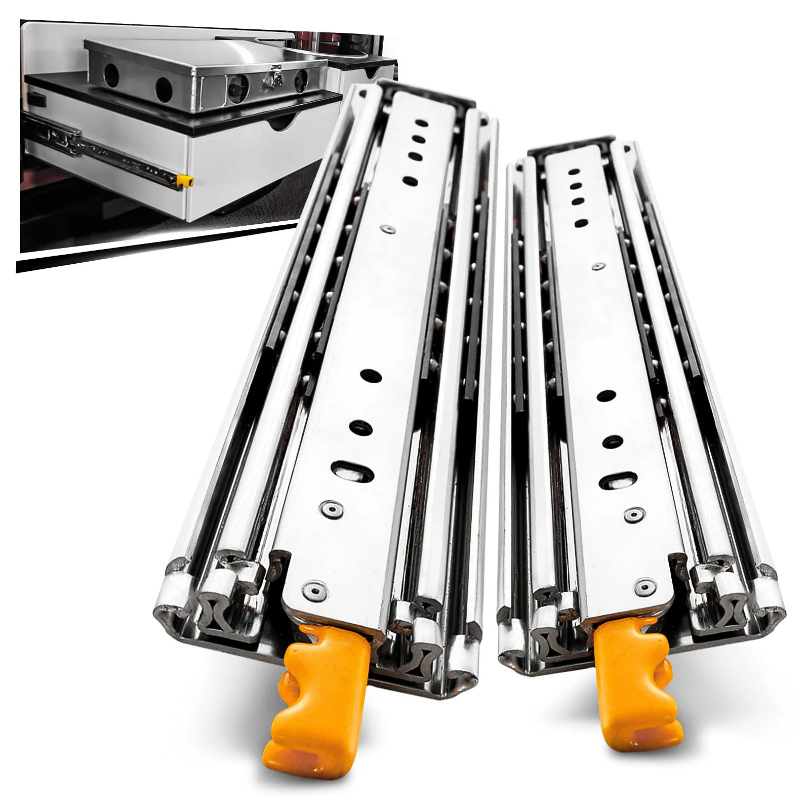 Hoone 76mm 60 inch Full Extension Ball Bearing Heavy Duty Side Mounted Drawer Rails 220kg Load Capacity Drawer Runners