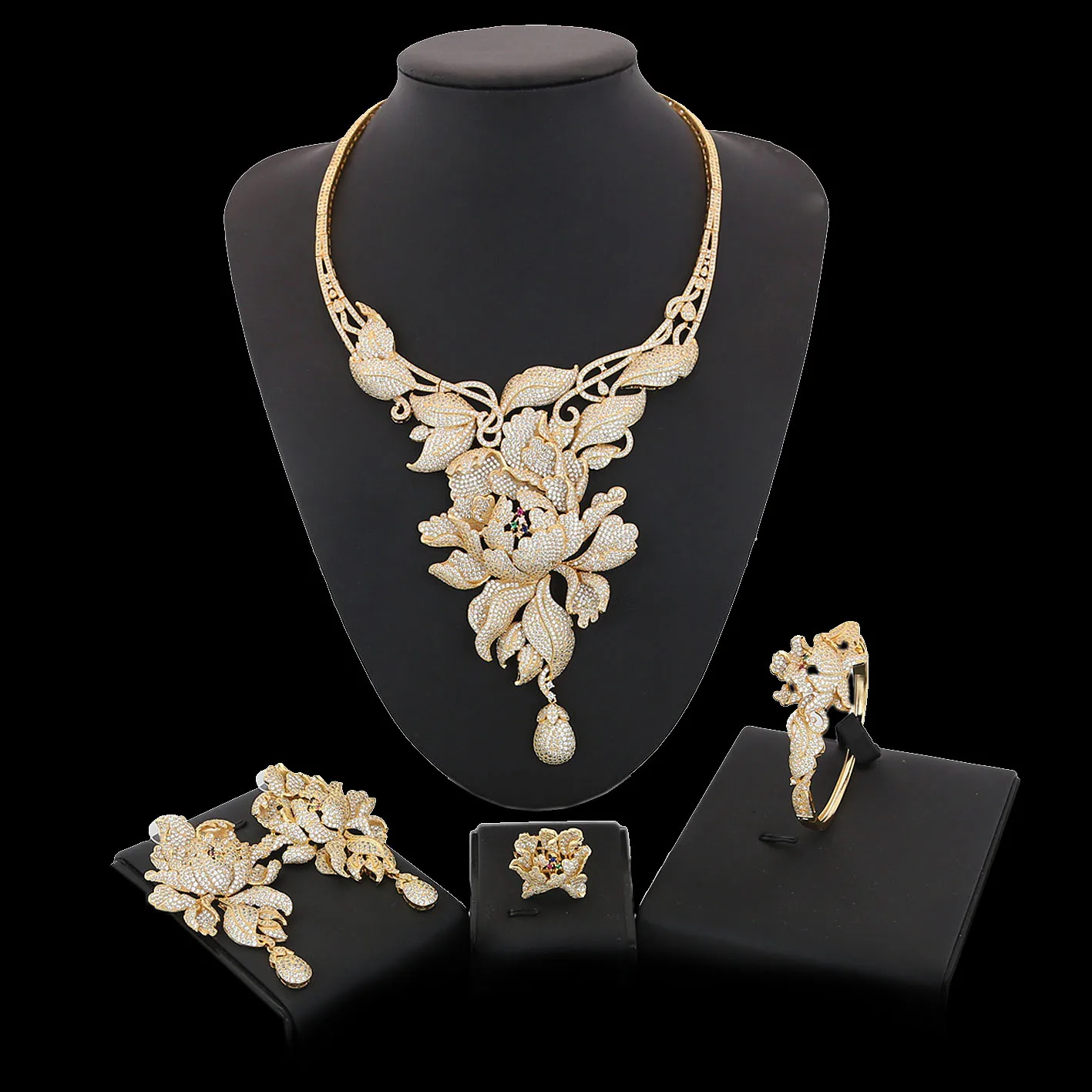 Zhuerrui Fashion Lady Necklace American Diamond Jewelry Set Artifical American Diamond Bridal Wedding Jewelry Sets HZ18052101