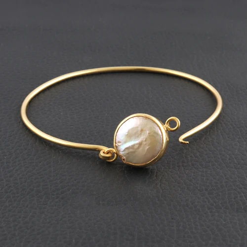High quality natural pearl bangle bracelet high polished 24k gold plated fashion jewelry wedding wear bracelet jewelry for women