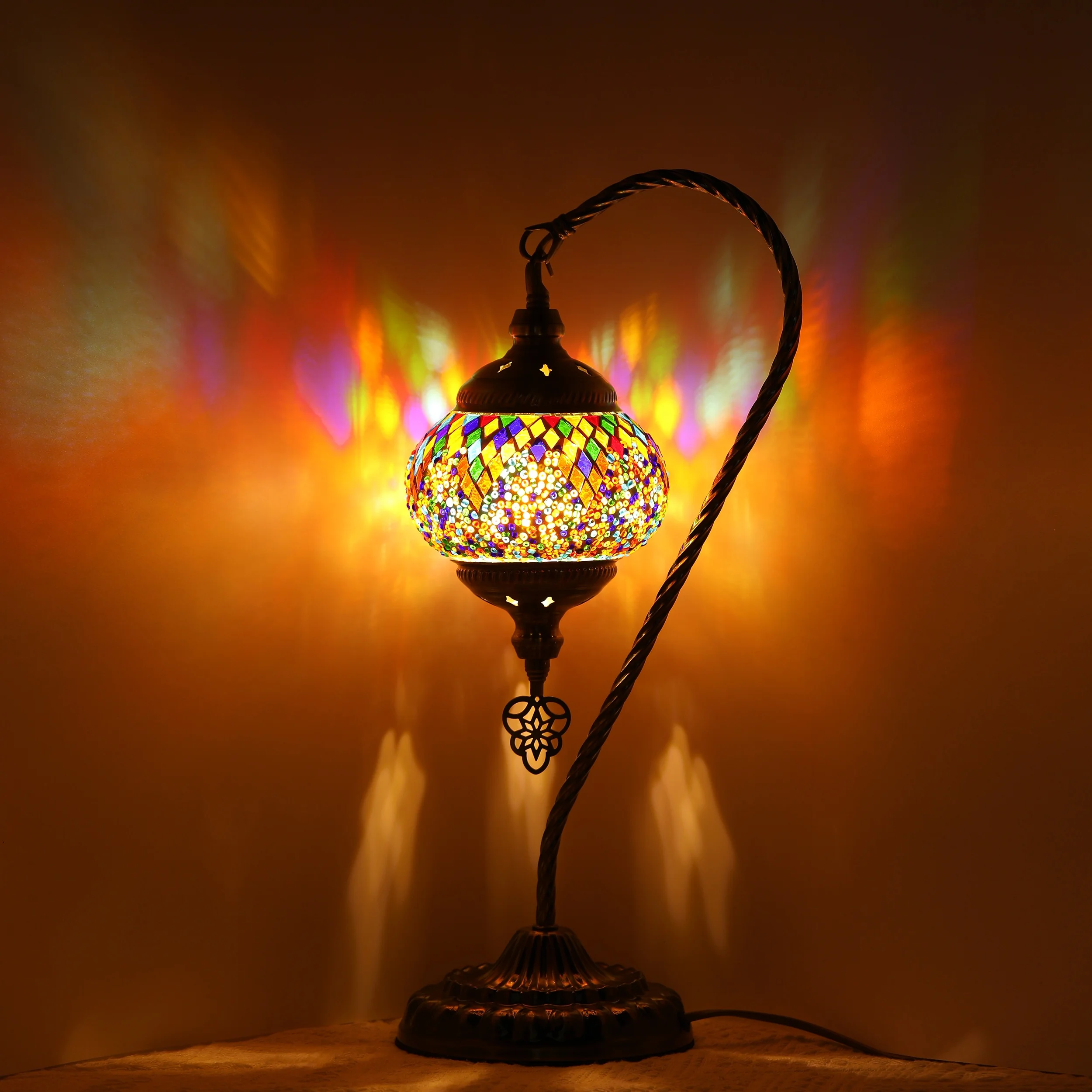 Marrakech Handmade Colorful Mosaic Table Desk Bedside Night Light Turkish Moroccan Style Swan Neck Lamp