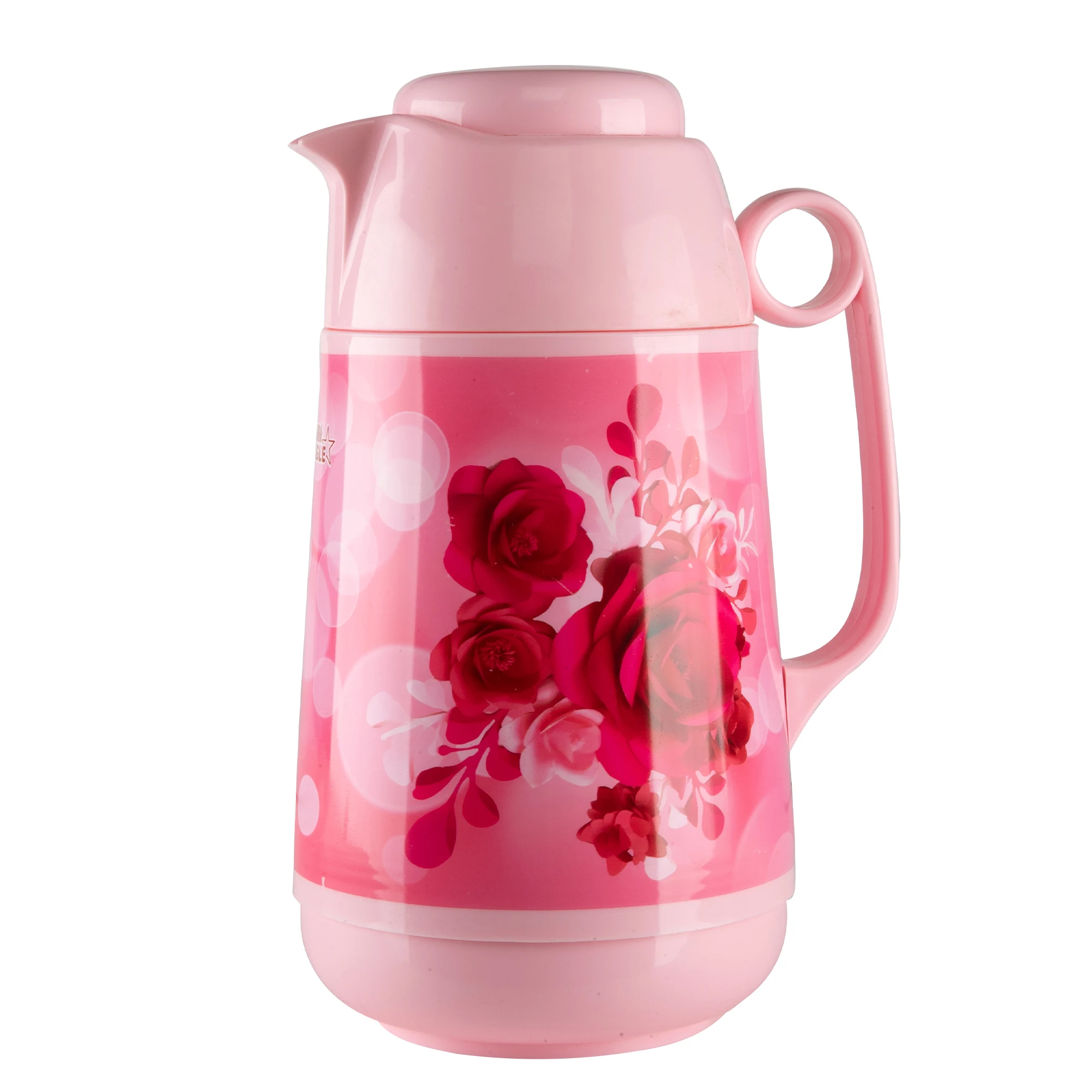 GOOD THERMOS 1 Liter Plastic Body Vacuum Flask Customized Pink Color Printed Vaccum Insulated Water Jug Bottle