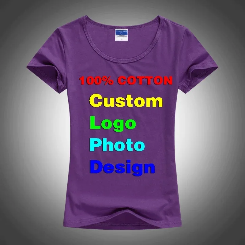 Slim Sexy Custom Tee Shirt Logo Photo Text Print for Women Ladies Summer Cool Basic Cotton T-Shirt Short Sleeve T Shirt