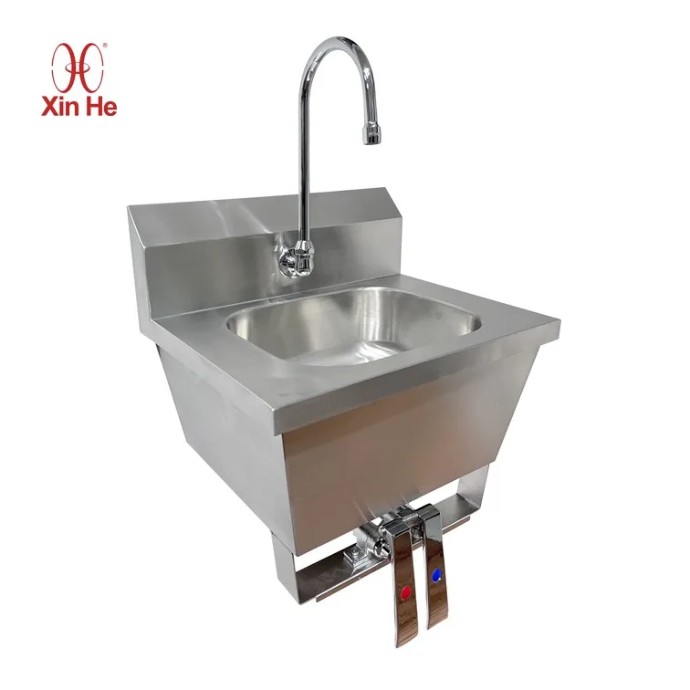 Commercial Stainless Steel Wall Mounted Hand Wash Basin Knee Operated Sink