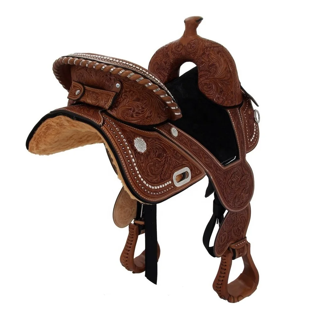 Saddle High Quality Leather Hand Engraved Western Treeless Horse Riding Saddle For Sale horse racing saddle