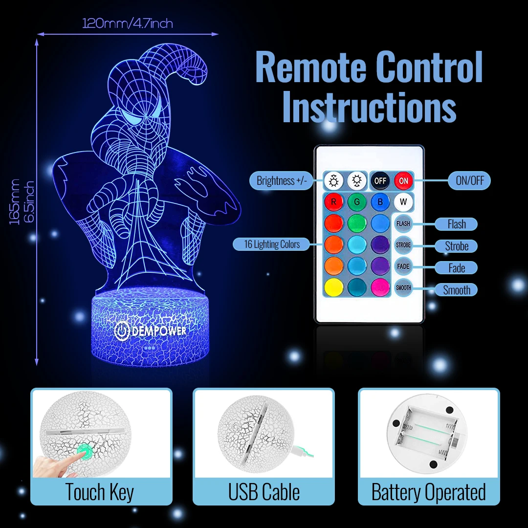 DEMPOWER Superhero 3D LED Girls Night Light