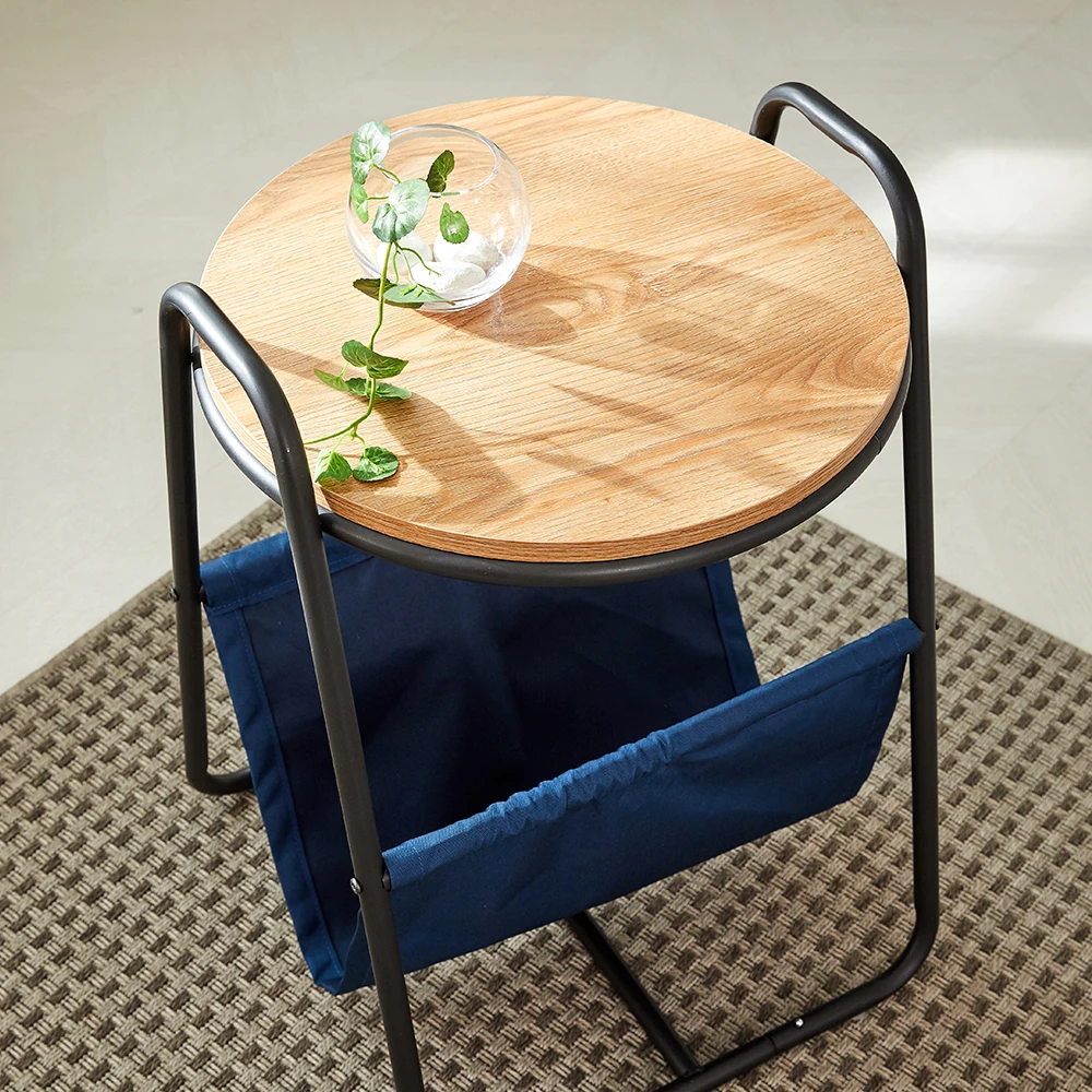 Portable coffee table with movable small side table Rack Wooden Top Metal Base Sofa Coffee Side End Table Floor Standing Fabric