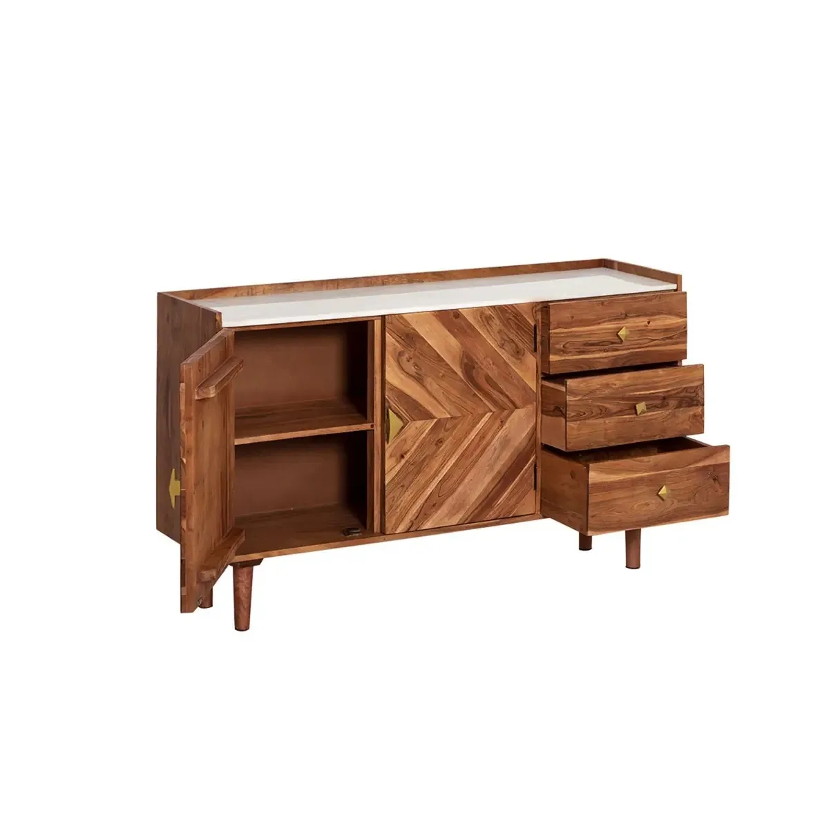 Hot selling solid acacia  wood and marble top  new designs sideboard cupboard cabinet 2024 industrial buffet storage cabinet