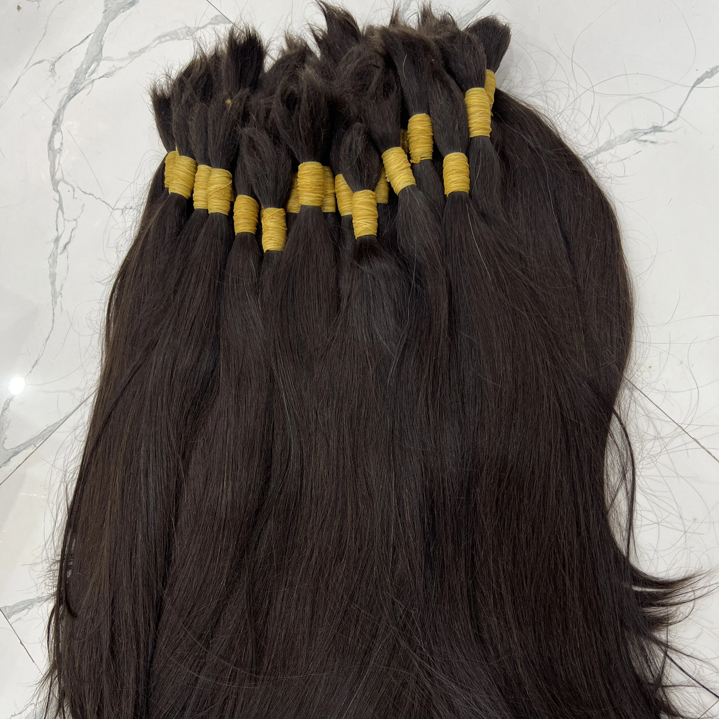 Wholesale Long Black Vietnamese Virgin Human Hair Extensions One Donor Bulk with Cuticles Aligned