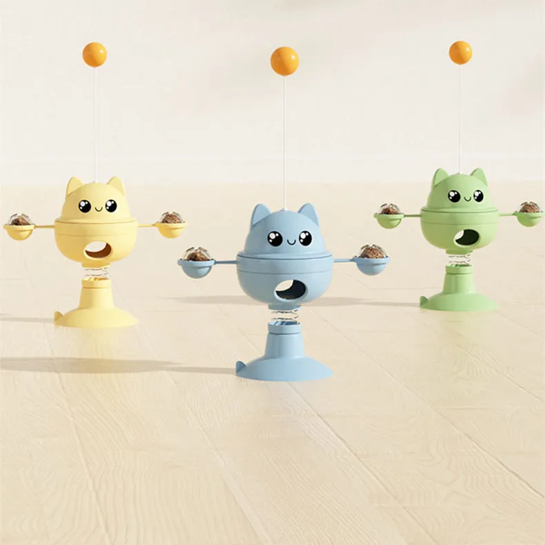 Leaking Food Sucking Disc Cat Toys Rotatable Interactive Pet Kitten Toys Self Play Cat Teaser Stick with Ball