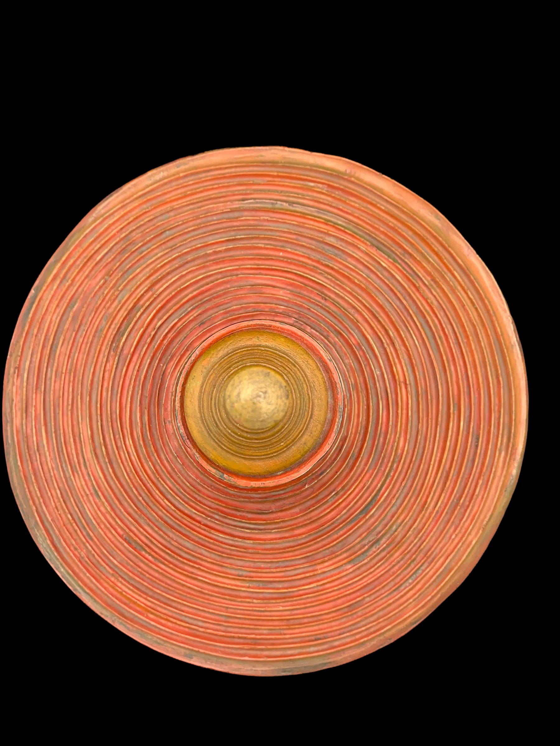 Thai Lanna Lacquer Ware for Food Deck Wooden Lid , Round Topped in the Shape of Pagoda Painted Red - Orange Vermillion Collect