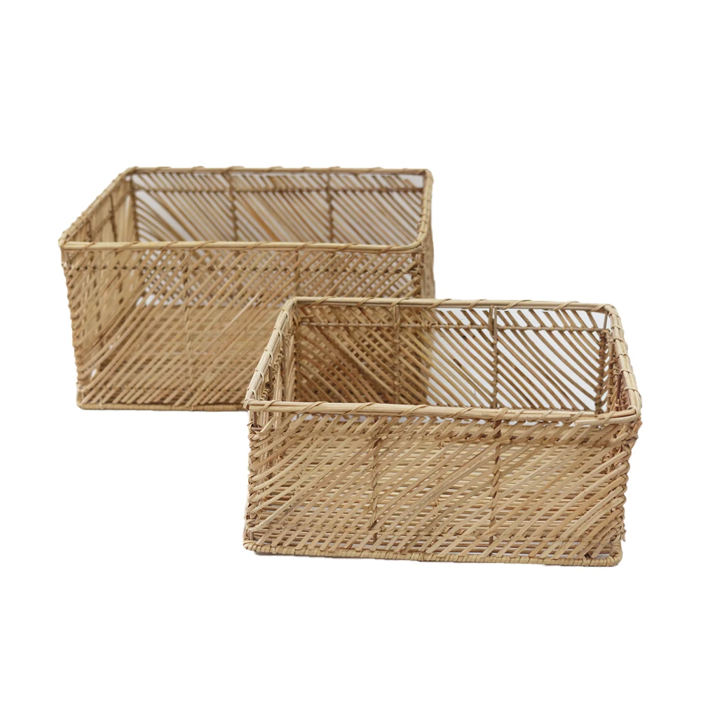 Wholesale Exported Good Quality Square Handmade Storage Baskets Rattan Woven Baskets