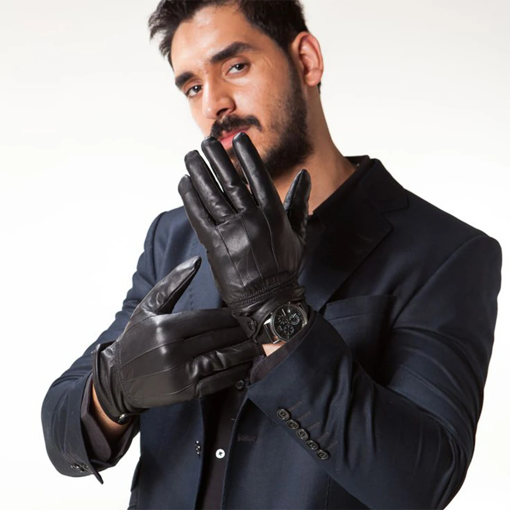 Daily life comfortable fashion glove smartphone men unlined deer skin driving leather Woven Button Gloves Short Glove