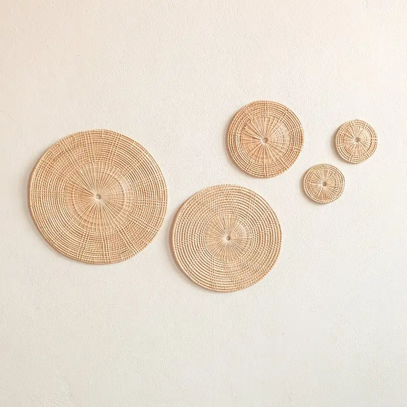 Simple Handmade Round Natural Rattan Wall Hanging Pieces for Home Decor from Vietnam High-quality Handicraft