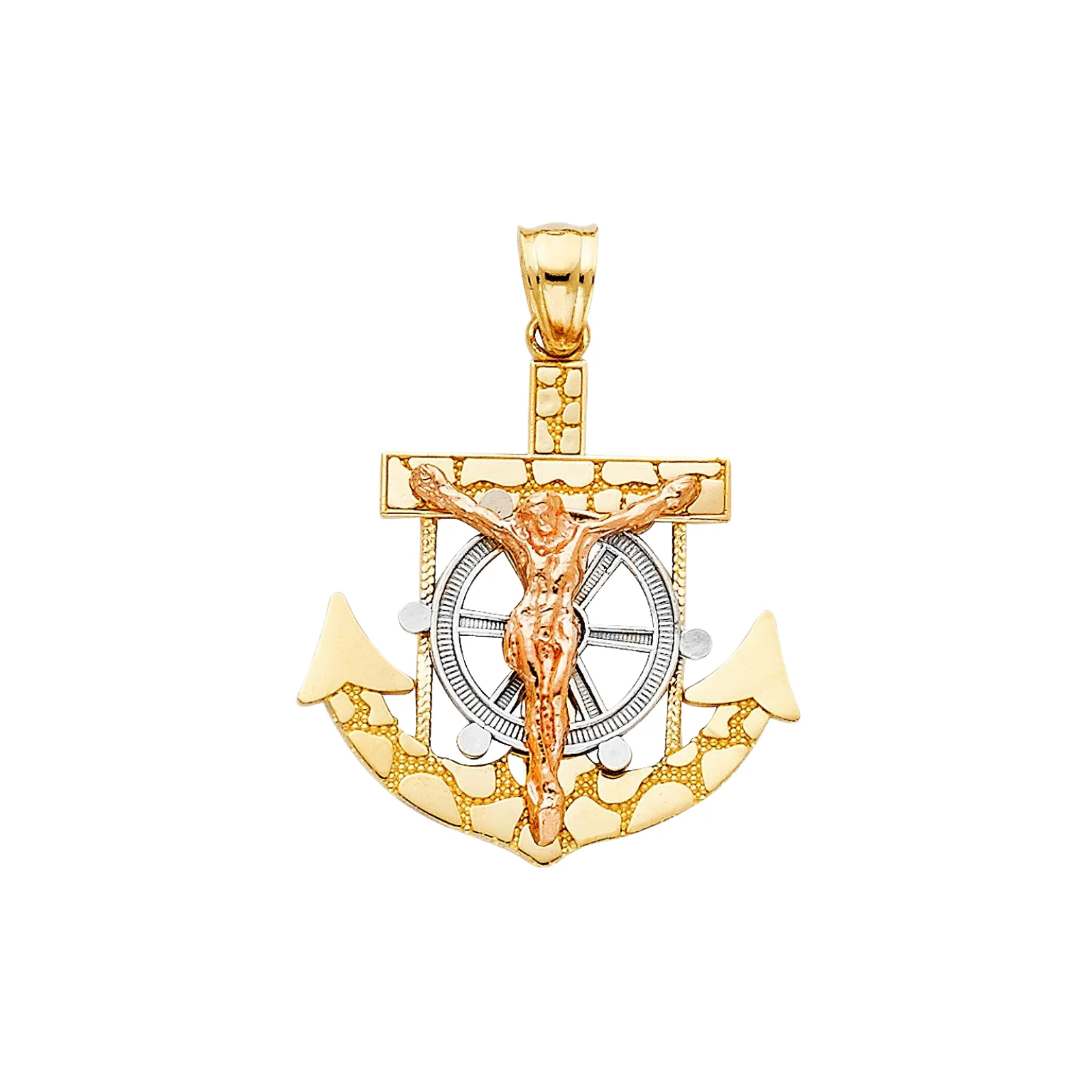 14K Yellow Silver Rose Gold Plated Rope Anchor Jesus Cross Ship Wheel Pendant Charm Customized Jewelry