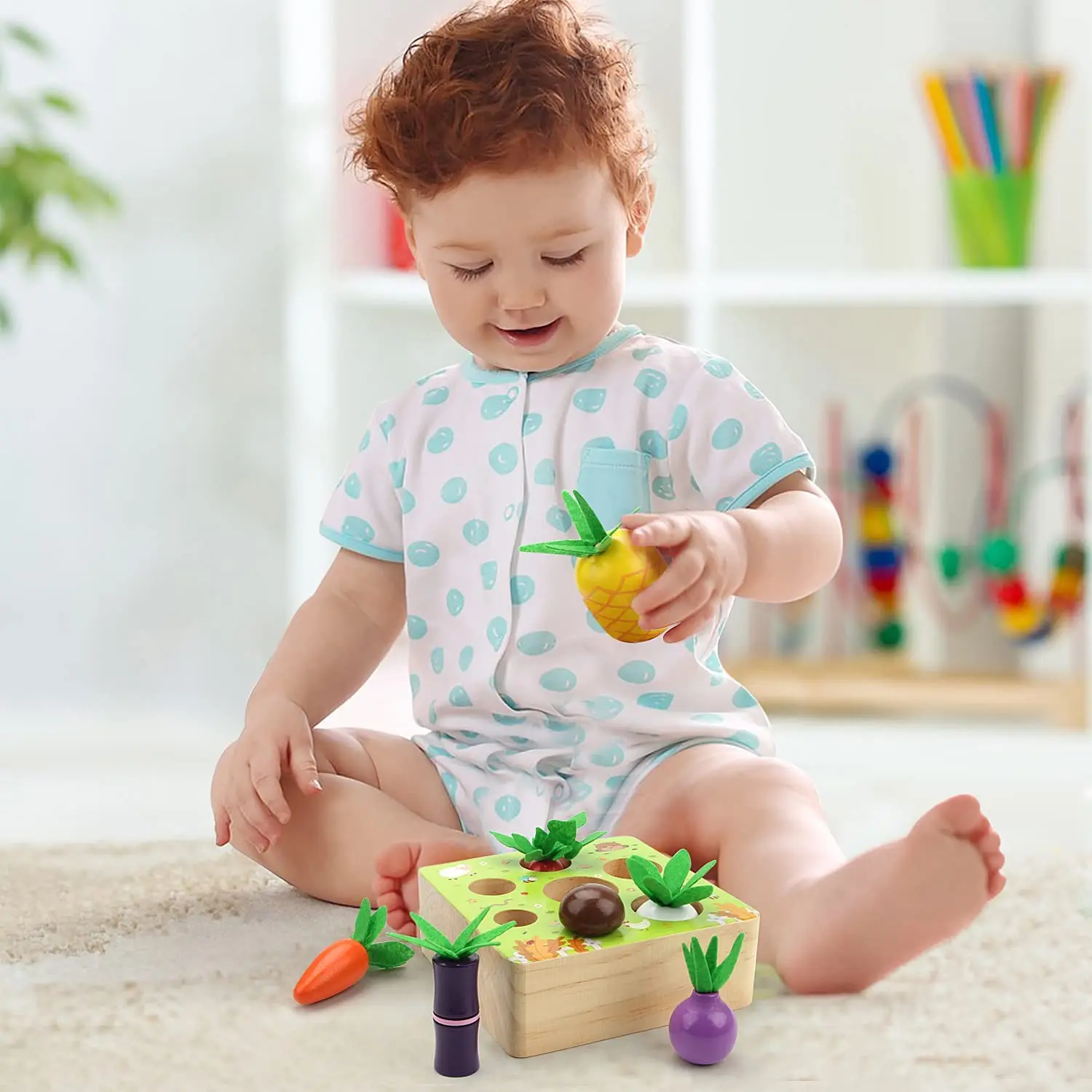 Wooden Farm Harvest Game Montessori Toy Educational Learning Toy Shape Sorting Vegetable & Fruits Toy