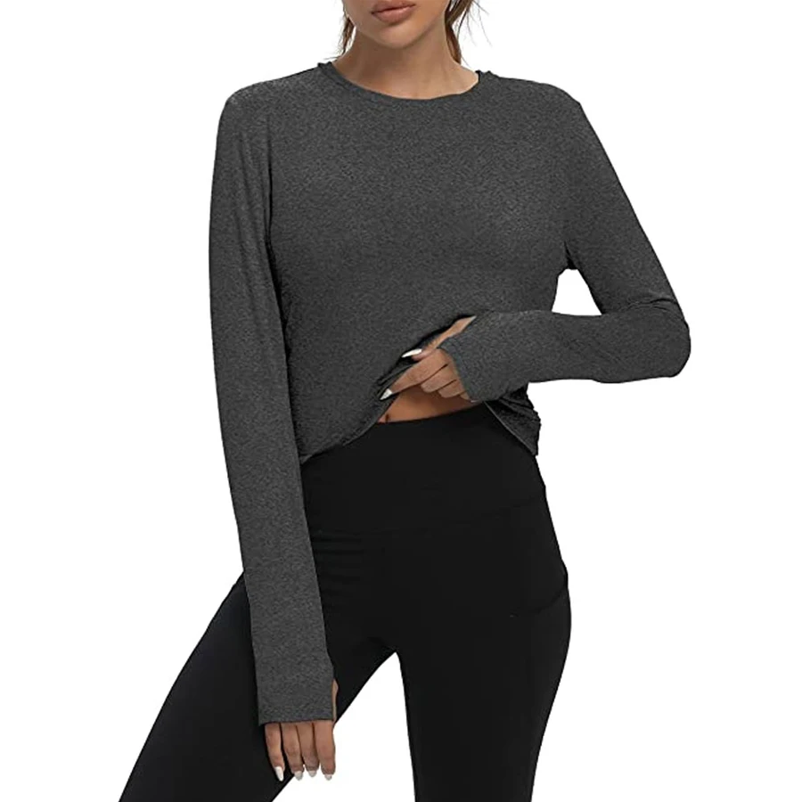 Long Sleeve Cute Cropped Open Back Workout Athletic Gym Crop Tops Flowy Sweatshirt Dance Yoga Clothes for Women