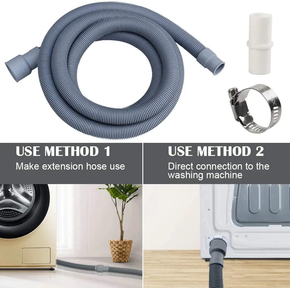 Washing Machine Drain Hose, Washer Drain Hose Extension Kit with 1 Extension Adapter and 2 Hose Clamps