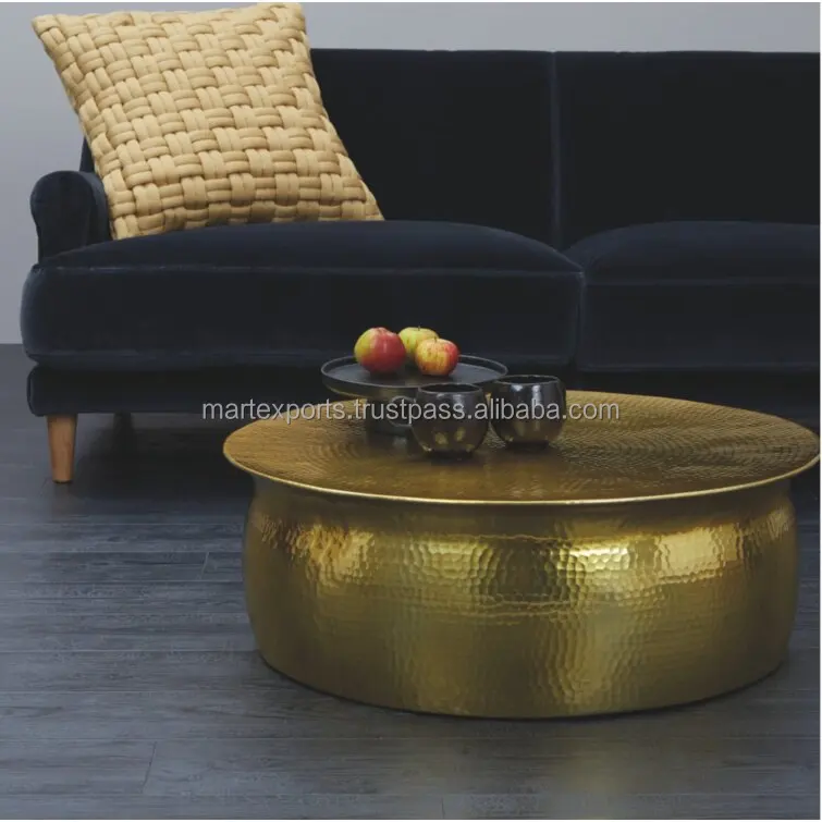 High quality aluminium metal round curved hammered drum coffee table for living room furniture in wholesale price