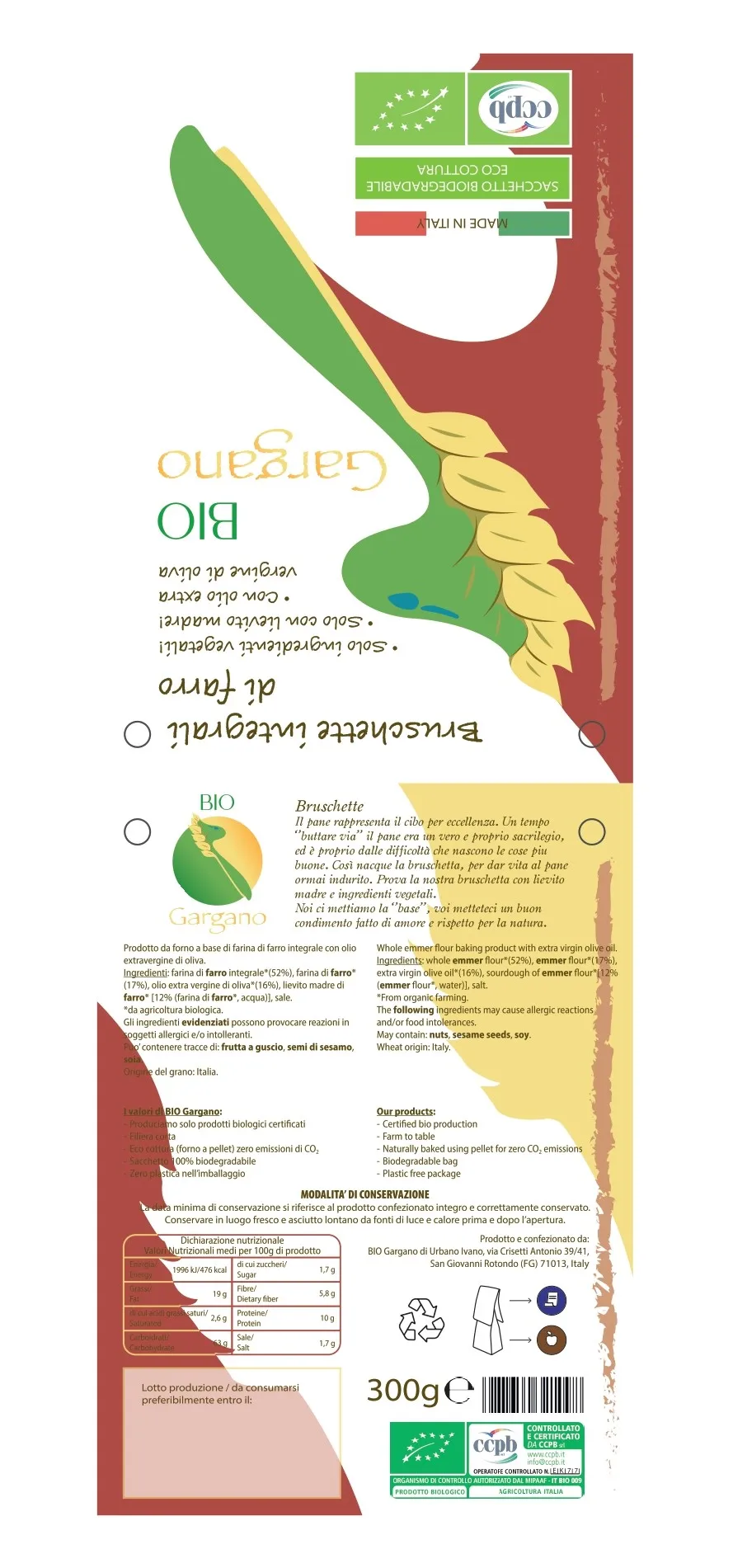 Made In italy Premium ORGANIC WHOLE SPELT 
BRUSCHETTE MADE IN ITALY