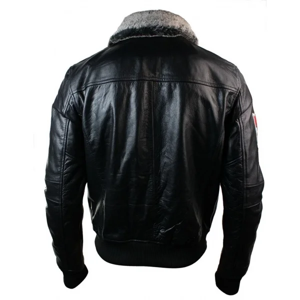 Men Shearling Collar Bomber Jacket Removable Fur Collar Genuine Leather Flight Leather Jacket