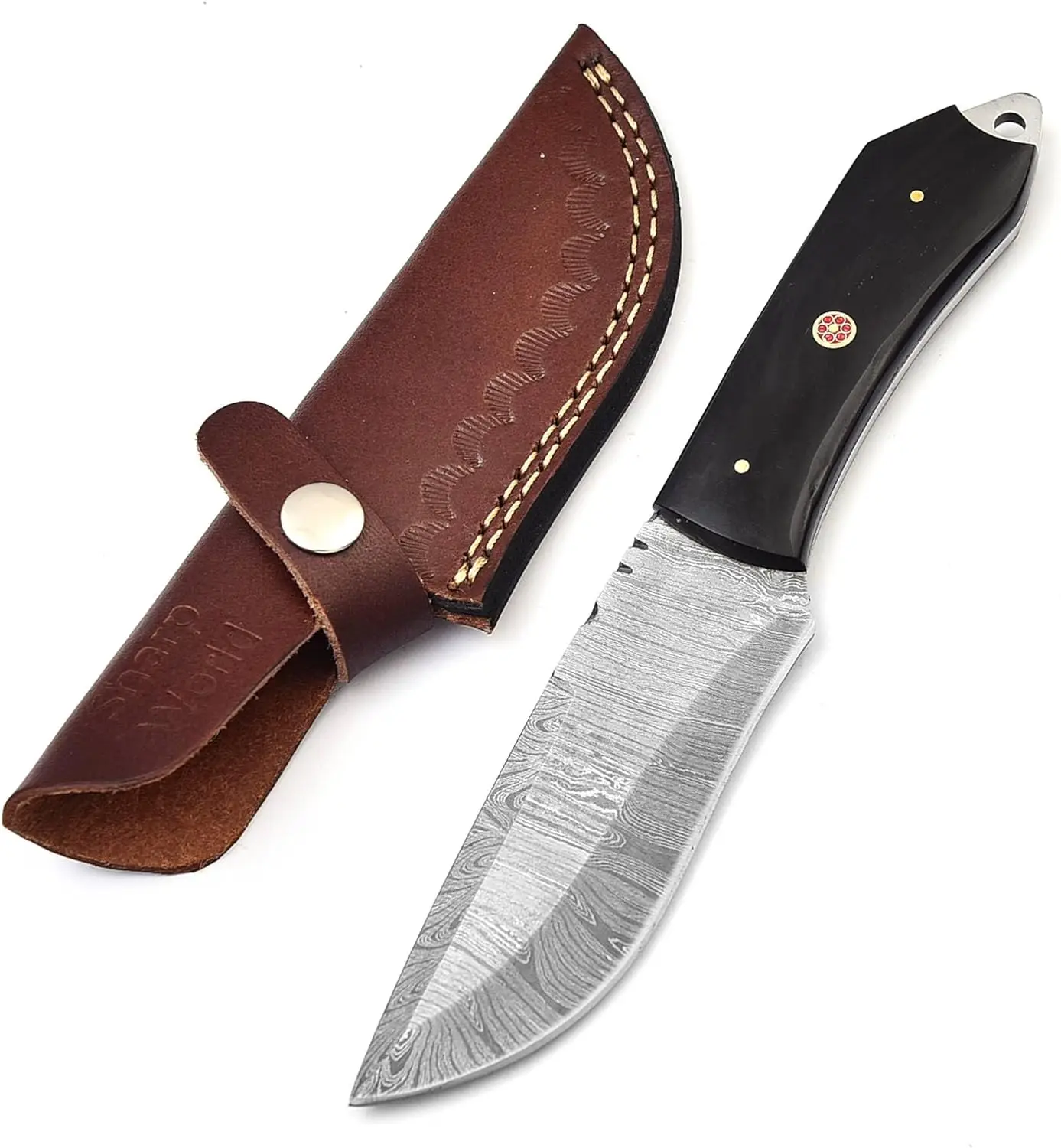 2024 Handmade Damascus steel hunting knife With leather sheath fixed blade knife hot sale