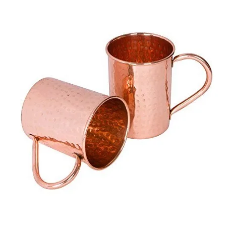 Admirable Design Serving Juice Water Mug Set Of 2 Copper Hammered Moscow Mule Mug With Brass Handle For Sale