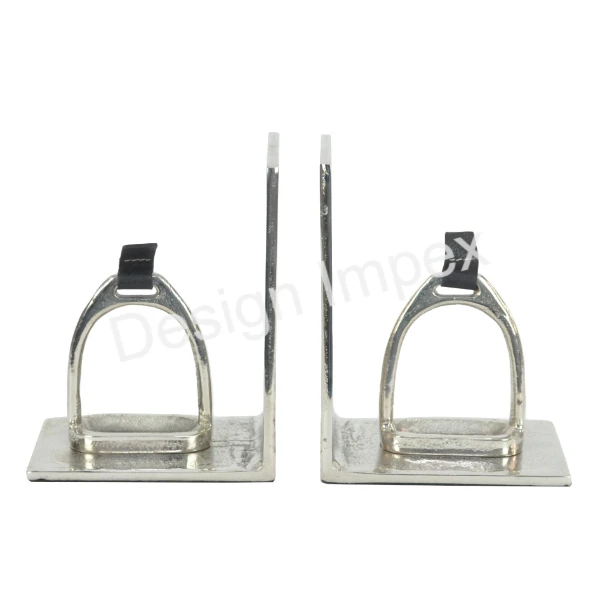 Silver Coated Office Bookends Magazine Newspaper Organizer Holder Solid Horse Stirrup Book Stand And Book Holder Weight hot Sale