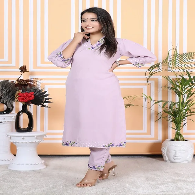 High quality lady tailor lavender machine embroidery polyester co-ord set party wear dress