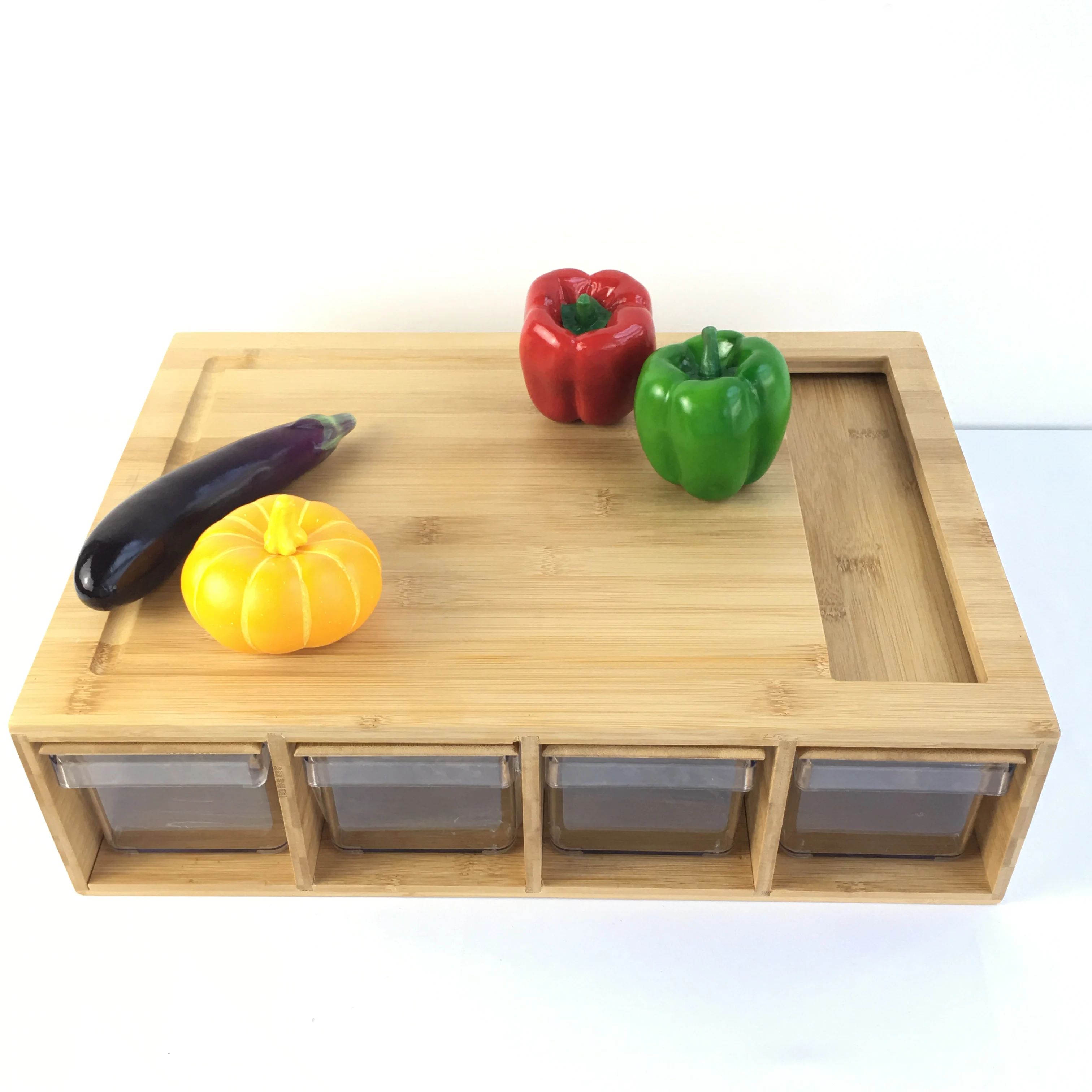 Large Bamboo Cutting Board With 4 Drawers Bamboo Lids Chopping Board With Handles