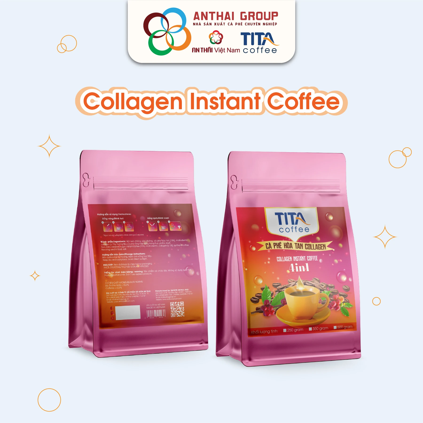 Vietnam 4-in-1 Instant Robusta Coffee with Collagen 150g Per Bag ISO Certified Packaging For Women Mellow Taste Coffee for Skin