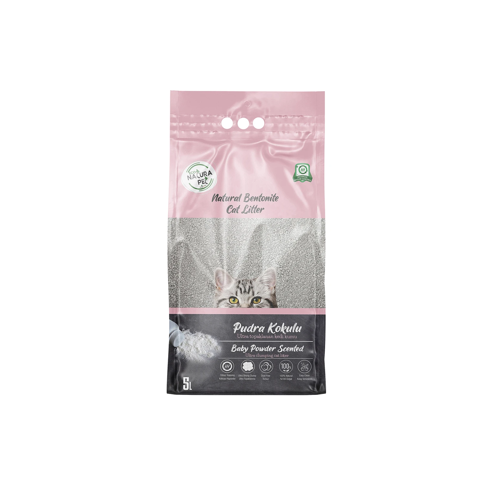 Eco Natura 100% Natural Bentonite Cat Litter Pet Baby Powder Scented Coarse Grain 5 Lt-for Clumping for Dogs