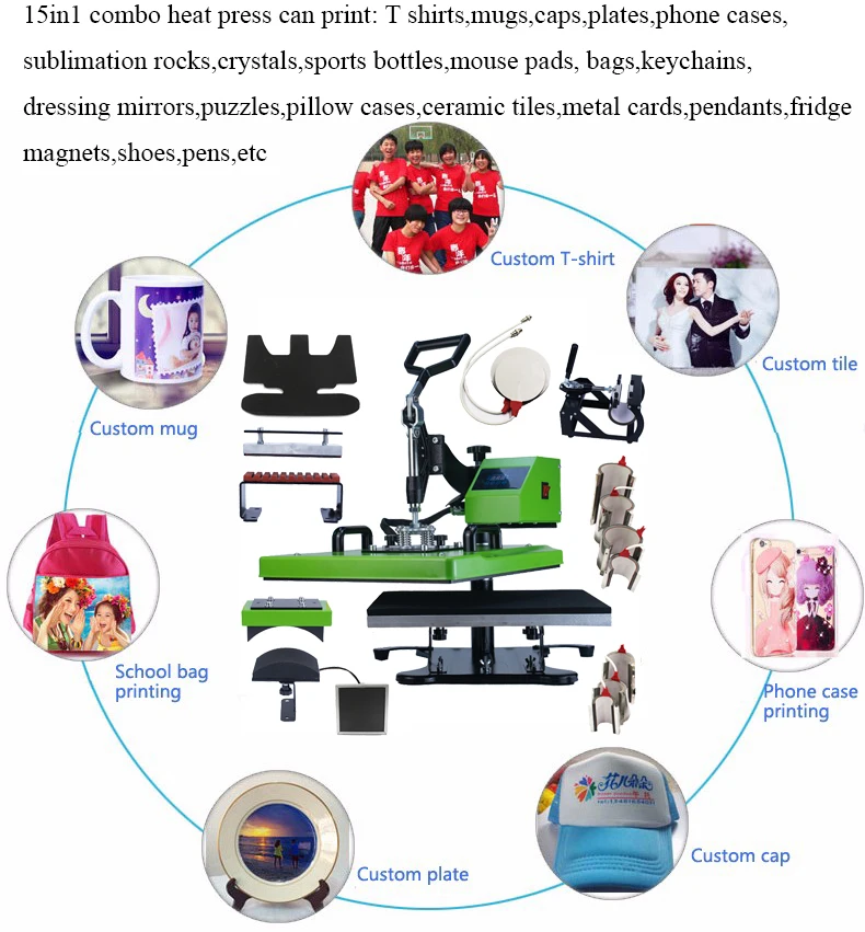 2023 Auplex 15 in 1 2500w Digital Power Box Combo Heat Press Swing Away Machine Sublimation 15IN1