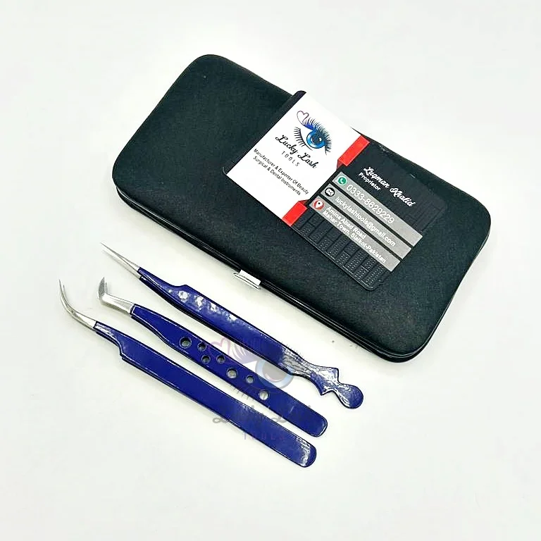 RB-Private Label latest design eyelash extension tweezer royal blue tweezers for eyelash extension false stainless steel tweezer