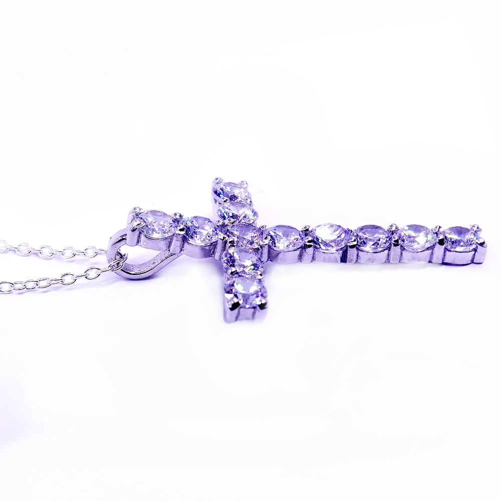 Sterling Silver 925 Fashionable  Pure Silver Plated Iced out Cross Pendant Necklace Trendy and Charm  Necklaces