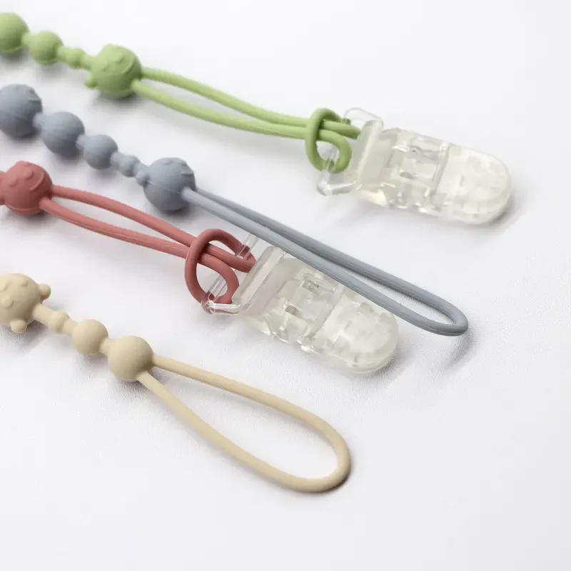 Cute Pacifier Chains With Clip Adjustable Silicone Chain Stretchable Stroller Hanging Strap Food Grade Bottle Safety