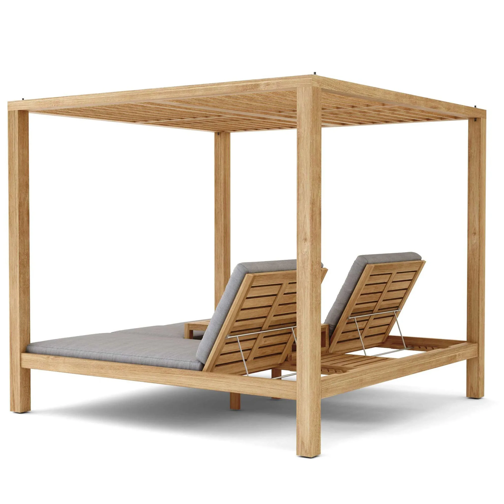 Modern Outdoor Teak Wood Day Bed Furniture with Sun Lounger for Garden Patio Hotels Metal Chaise Lounge Beach Pool - Marlina