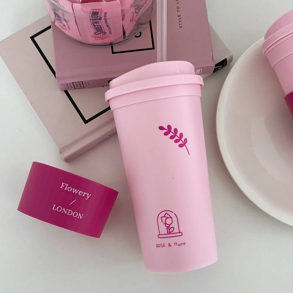 Made in Korea 16oz 500ml Reusable Plastic Cup with Lid Straw Holder Custom Logo Printing Promotional Drinkware in Single Color
