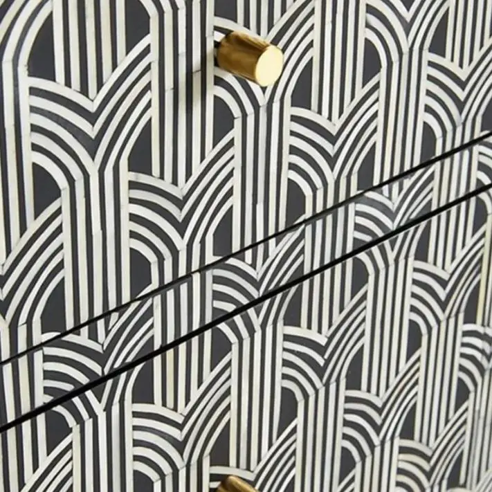 Modern Trending Hot Selling Bone Inlay Handmade 3 Drawers 2 Door Sideboard Buffet Dresser Optical Pattern Bone Inlay Furniture