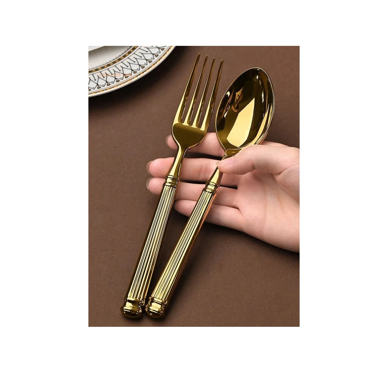 Indian Design Cutlery Shiny Finishing Design Tableware Metal Cutlery Set Indoor Dinnerware Metal Cutlery