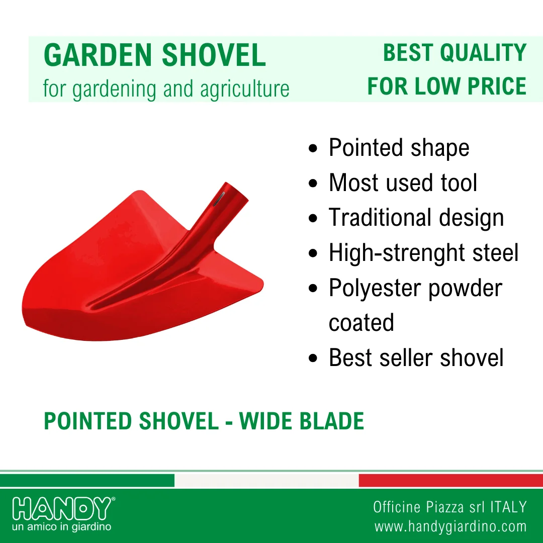 Best price Italian quality pointed shovel in steel 14 1/2 IN blade red color for gardening and farming