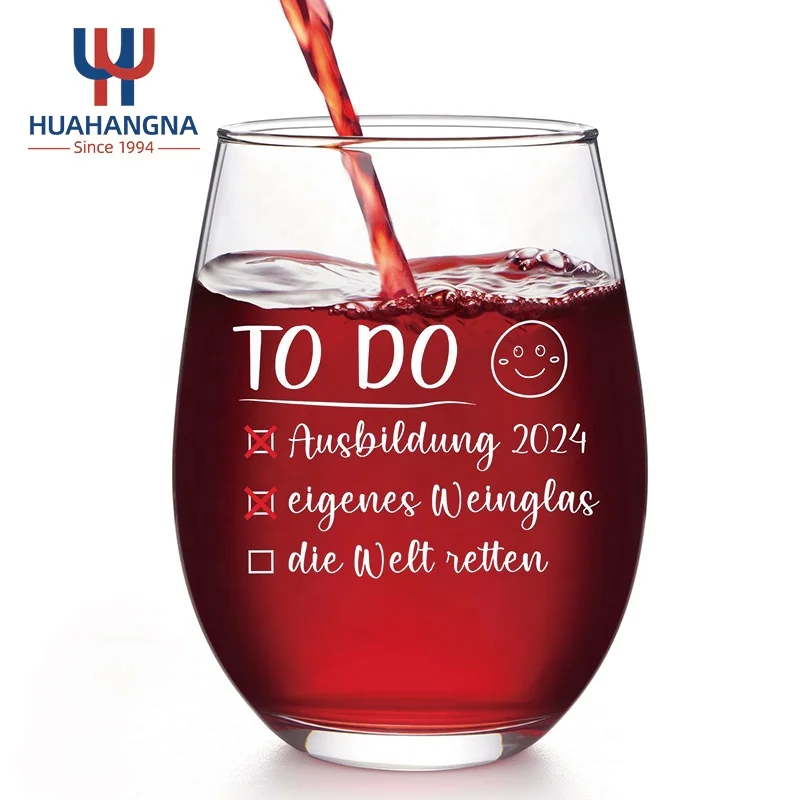 Hot Selling Support Custom Logo Stemless Wine Glasses Crystal Tumbler Clear 15oz Wine Cups For Parties Wedding