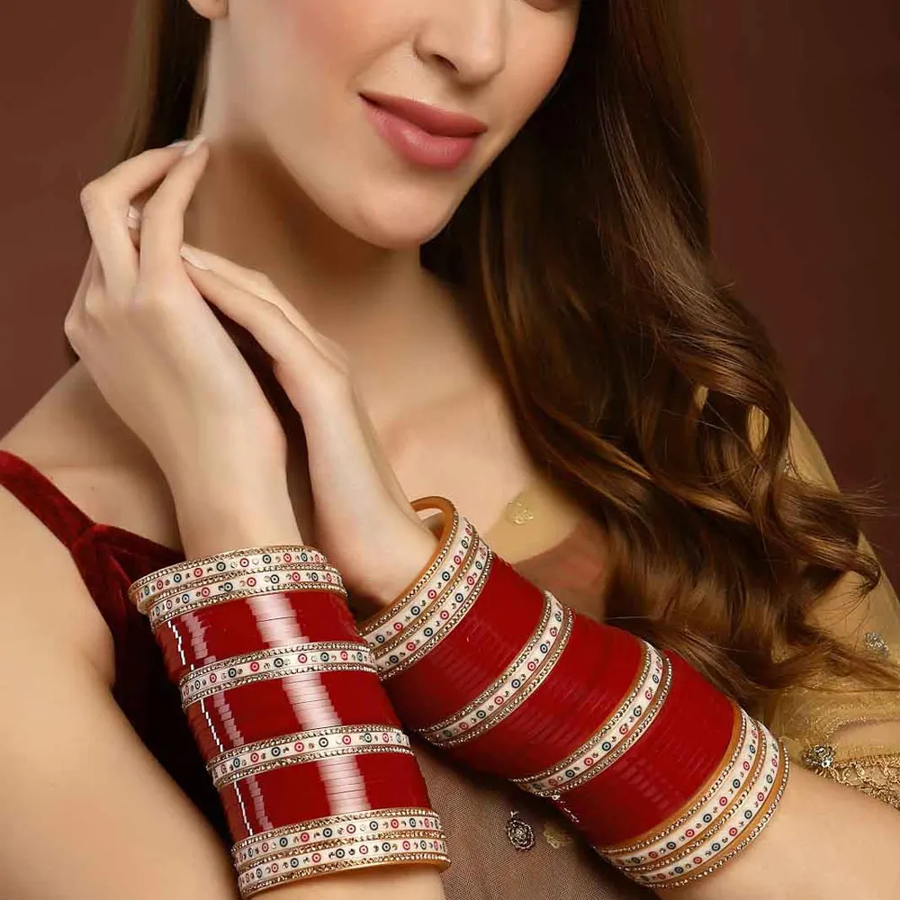 100% High Quality Wedding Wear Custom Design Bridal Bangles Sets Cheap Price Bridal Chura Set At Low MOQ