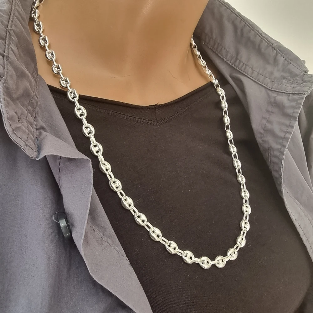 925 Sterling Silver Sailor Men Jewellery Women Unisex Link Chain  Coffee Bean Necklace Wholesale Mens Jewelry Trendy Hot Sale