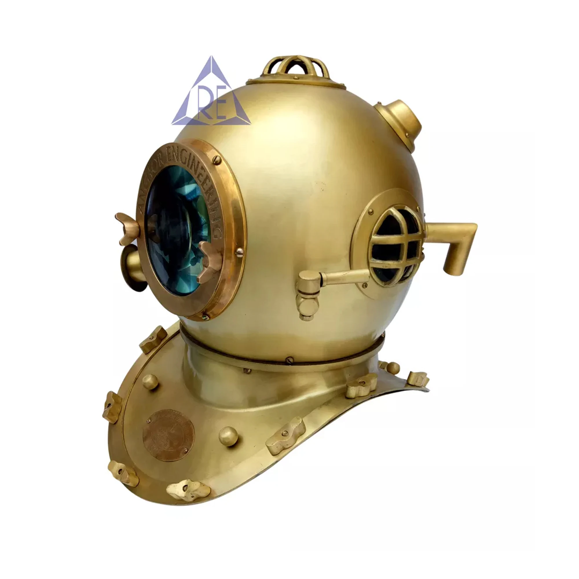 Antique Nautical British Navy Diving Helmet Full-Size Brown Brass Beautiful USA Mark V Marine Print Christmas Gift Marine Craft