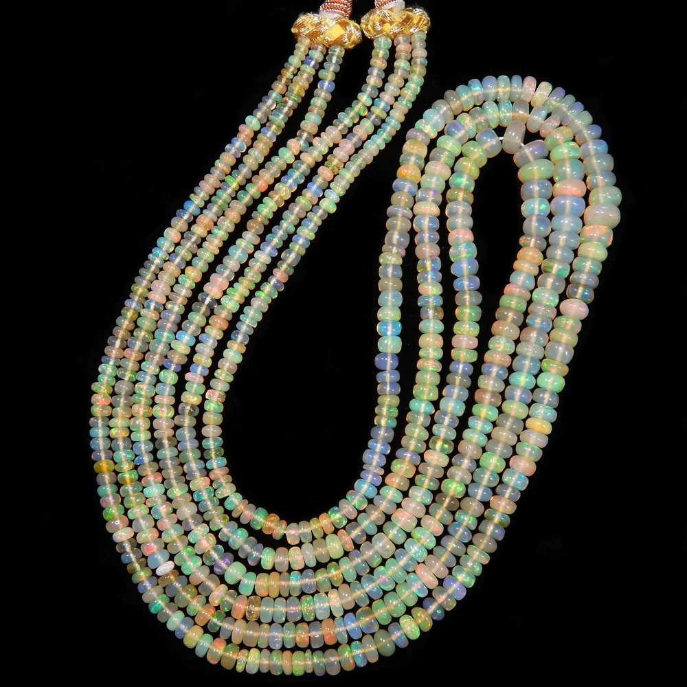 Natural Gemstone Ethiopian Opal Plain Rondelle Loose Beads For Making Designer Jewellery