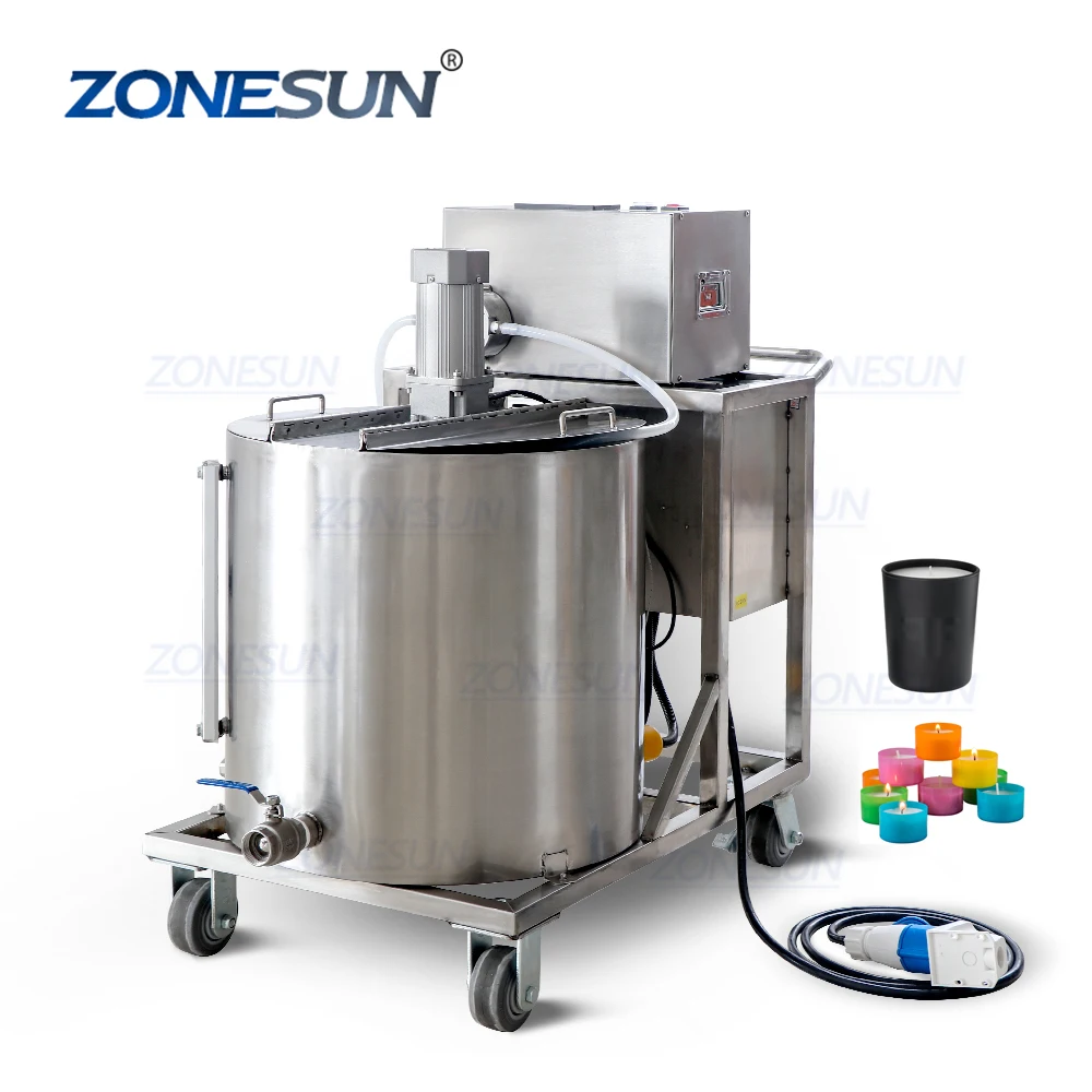 ZONESUN Gear Pump Soy Hot Paraffin Bee Wax Jar Mold Pillar Scented Candle Making Equipment Filling Melting And Mixing Machine