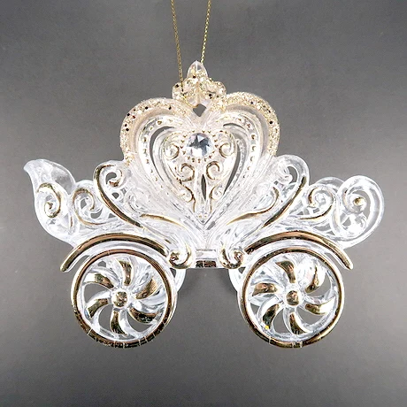 Christmas New Year Decoration Clear with Irrid Plated Acrylic 3D Heart Shape Wagon Ornament