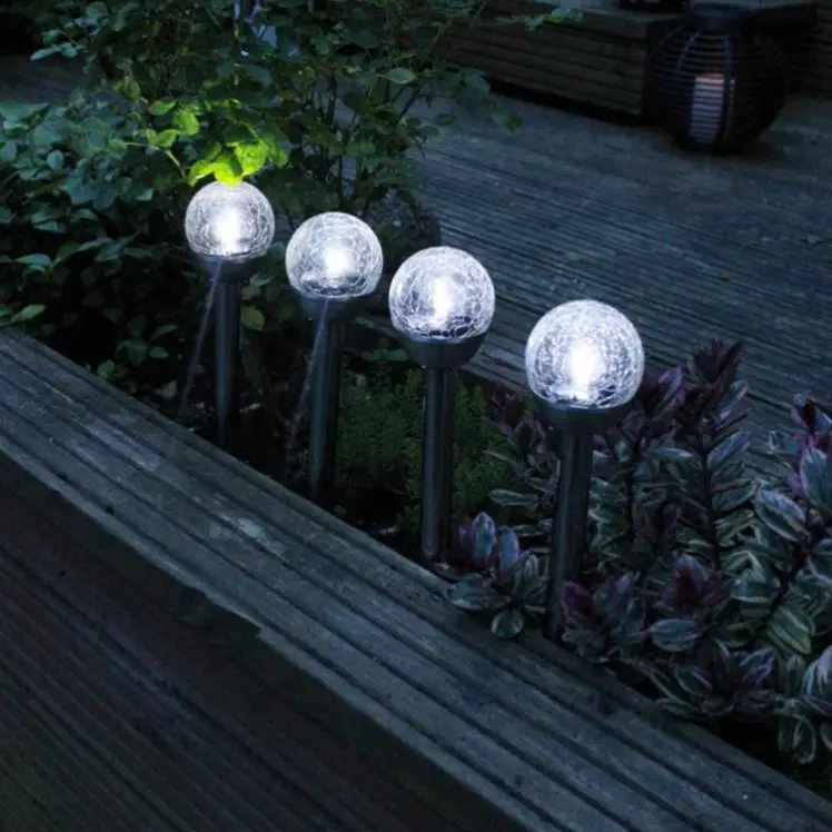 Newish Dia6cm/Dia 8cm Outdoor Waterproof 7 Color Changing Solar Stainless Steel Ball Shape Garden Stake Lights
