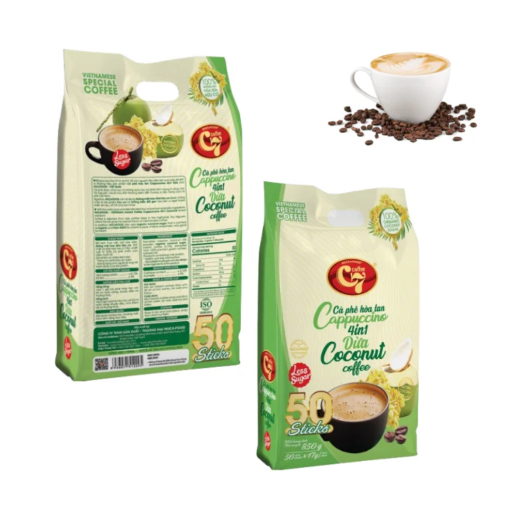 Customized Instant Coffee High Quality Cappuccino 4 In 1 Using With Hot Water Coconut Coffee Flavor Vietnamese Manufacturer